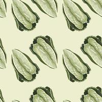 Seamless pattern salad Romano on beige background. Minimalism ornament with lettuce. vector