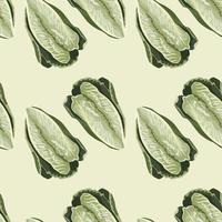 Seamless pattern salad Romano on beige background. Minimalism ornament with lettuce. vector