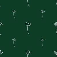 Minimalistic botany seamless pattern with rowan berry outline ornament. Green background. vector