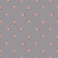 Dark tones seamless pattern with retro design alarm clock ornament. Grey background. Hand drawn style. vector