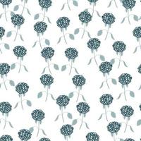 Seamless pattern with blue random hydrangea flowers elements. White background. vector