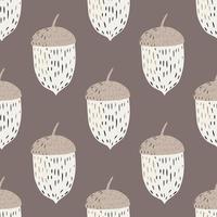 Pale seamless hand drawn pattern with beige and white tones chestnut shapes. Grey background. vector