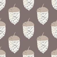 Pale seamless hand drawn pattern with beige and white tones chestnut shapes. Grey background. vector