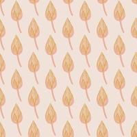 Pastel tones seamless pattern with beige lotus bud silhouettes print. Grey background. Simple design. vector