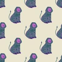 Pastel tones zoo seamless pattern with blue and purple colored lion ornament. Light background. vector