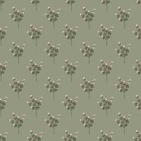 Scrapbook seamless pattern with wildflowers hand drawn ornament. Pale green background. vector