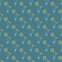 Green colored anemone flowers shapes seamless doodle pattern. Bright blue background. Little floral print. vector
