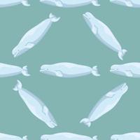 Seamless pattern Beluga on teal background. Template of cartoon character of ocean for children. vector