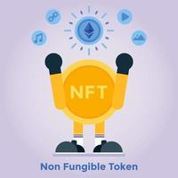 The Coin Greeting An Ethereum Coin. NFT graphic asset. Flat vector illustration isolated on Grey background.