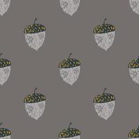 Dark nature seamless doodle pattern with hand drawn acorn shapes. Grey palette. vector