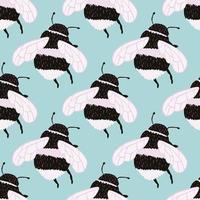 Bee pattern seamless in freehand style. Cute insect which extract honey on colorful background. Vector illustration for textile.