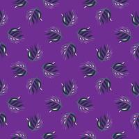 Nature abstract seamless pattern with geometric leaf branches shapes. Purple background. vector