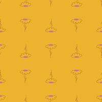 Meadow flowers seamless pattern with contoured chamomile print. Summer backdrop. Orange colors. vector