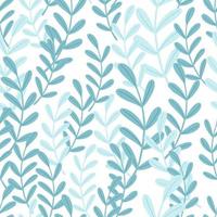 Decorative seamless isolated pattern with random blue simple style herbal twigs ornament. White background. vector