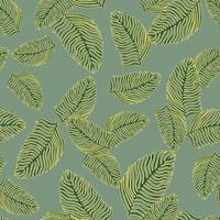 Organic palm leaf seamless pattern with hand drawn foliage print. Simple color background. Vector illustration for seasonal textile.