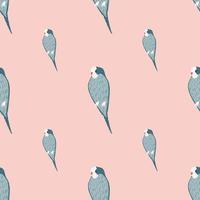 Minimalistic style seamless pattern with blue colored parrot ornament. Pink background. SImple design. vector