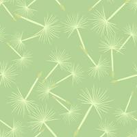 Random white dandelion elements seamless pattern in hand drawn style. Light green background. vector