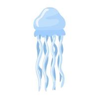 Jellyfish isolated on white background. Cartoon character of ocean for children. Simple kid print fish. vector