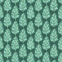 Seamless pattern Spinach salad on turquoise background. Abstract ornament with lettuce. vector