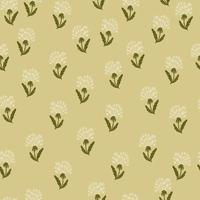 Decorative seamless field style pattern with botanic random little dendelion shapes. Beige background. vector