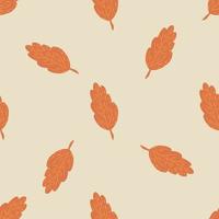 Minimalistic seamless autumn pattern with orange nature foliage ornament. Light grey background. vector