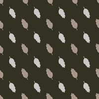 Contrast seamless fall pattern with light doodle leaf shapes. Brown dark background. vector