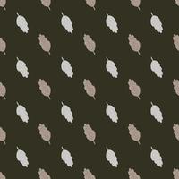 Contrast seamless fall pattern with light doodle leaf shapes. Brown dark background. vector