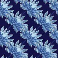 Scrapbook flora seamless pattern with blue hand drawn chrysanthemum flowers elements. Navy blue background. vector