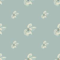 Decorative seamless pattern with outline orchid flowers shapes. Blue pastel palette artwork. vector