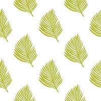 Isolated tropic foliage seamless pattern with green simple fern leaf ornament. White background. vector