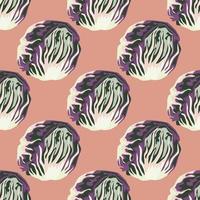 Seamless pattern Radicchio salad on pastel pink background. Abstract ornament with lettuce. vector