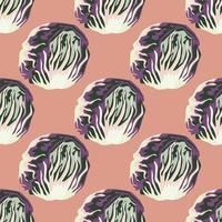 Seamless pattern Radicchio salad on pastel pink background. Abstract ornament with lettuce. vector