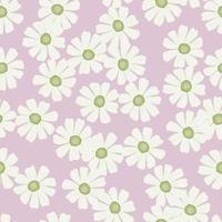 Chamomile pattern seamless in freehand style. Spring flowers on colorful background. Vector illustration for textile.