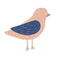 Bird standing isolated on white background. Cute simple character pink and blue color in doodle style vector