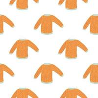 Geometric yellow sweater doodle seamless winter outfit pattern isolated on white background. vector