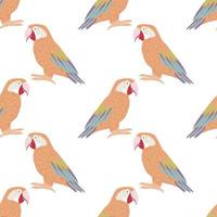 Isolated seamless pattern with orange and blue colored parrot ara silhouettes. White background. vector