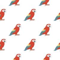 Isolated seamless bird pattern with bright doodle red parrot ara print. White background. Zoo backdrop. vector