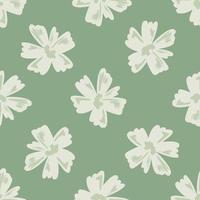 Simple style seamless pattern with light grey abstract flower elements. Light green background. Doodle print. vector