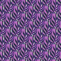 Abstract seamless doodle pattern with purple palette tropic leaf branches ornament. Bright creative design. vector