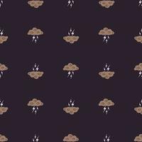 Clouds with lightning of seamless pattern. Cute hand drawn background. vector