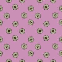 Seamless pattern sunflowers pink background. Simple texture with sunflower and leaves. vector