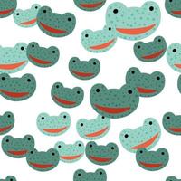 Frog pattern seamless in freehand style. Head predator on colorful background. Vector illustration for textile.