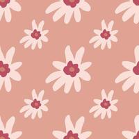 Cartoon seamless pattern with white flower silhouettes print on pink light background. vector