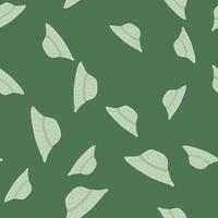 Decorative seamless pattern with random light grey panama silhouettes. Green olive background. vector