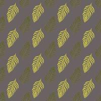 Scrapbook tropic seamless pattern with simple doodle fern leaf elements. Pale purple dark background. vector