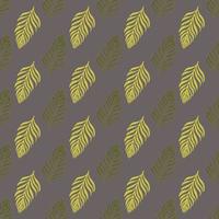 Scrapbook tropic seamless pattern with simple doodle fern leaf elements. Pale purple dark background. vector