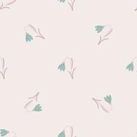 Bloom minimalistic seamless pattern with blue harebell ornament. Pastel light pink background. Simple style. vector