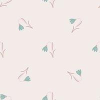 Bloom minimalistic seamless pattern with blue harebell ornament. Pastel light pink background. Simple style. vector