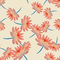 Bright random seamless doodle pattern with pink colored hand drawn daisy flowers print. Light background. vector
