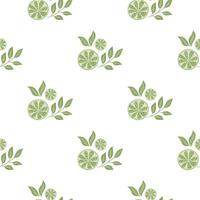 Lemon slices green decorative seamless pattern. Isolated summer time print. Citrus fruit silhouettes. vector